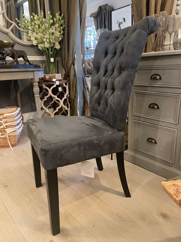 Dark Grey Button Back Dining Chair