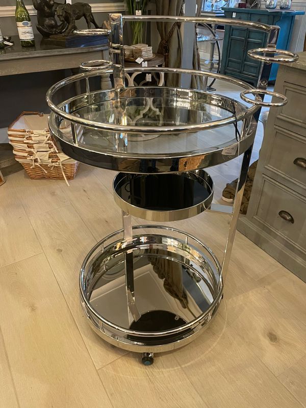 Round Chrome Drinks Trolley