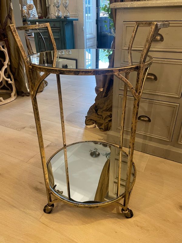 Antique Gold Round Drinks Trolley With Handles
