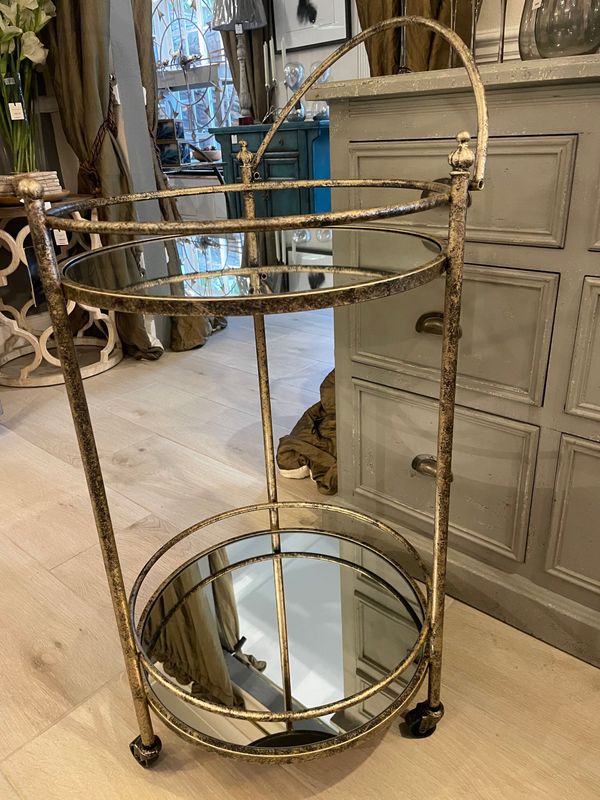 Antique Gold Round Drinks Trolley