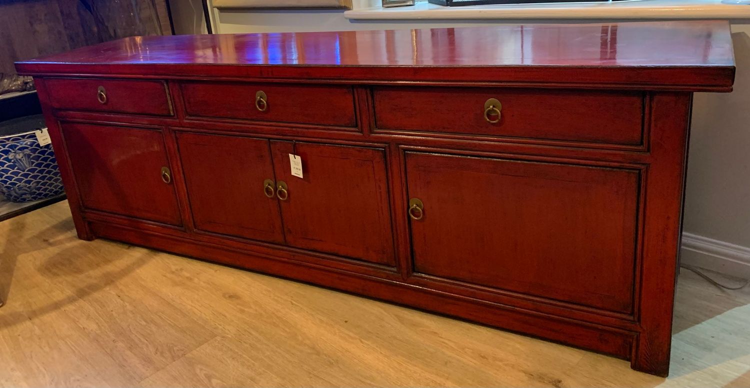 3 Draw 4 Door Low Cabinet Red