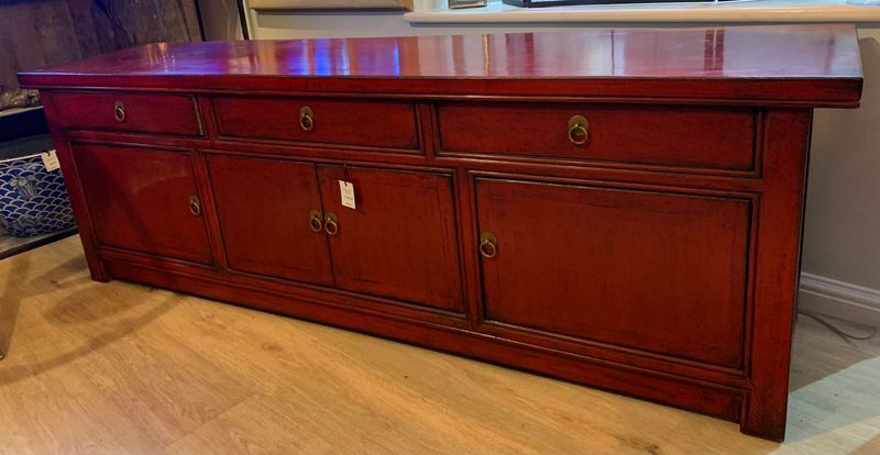 3 Draw 4 Door Low Cabinet Red
