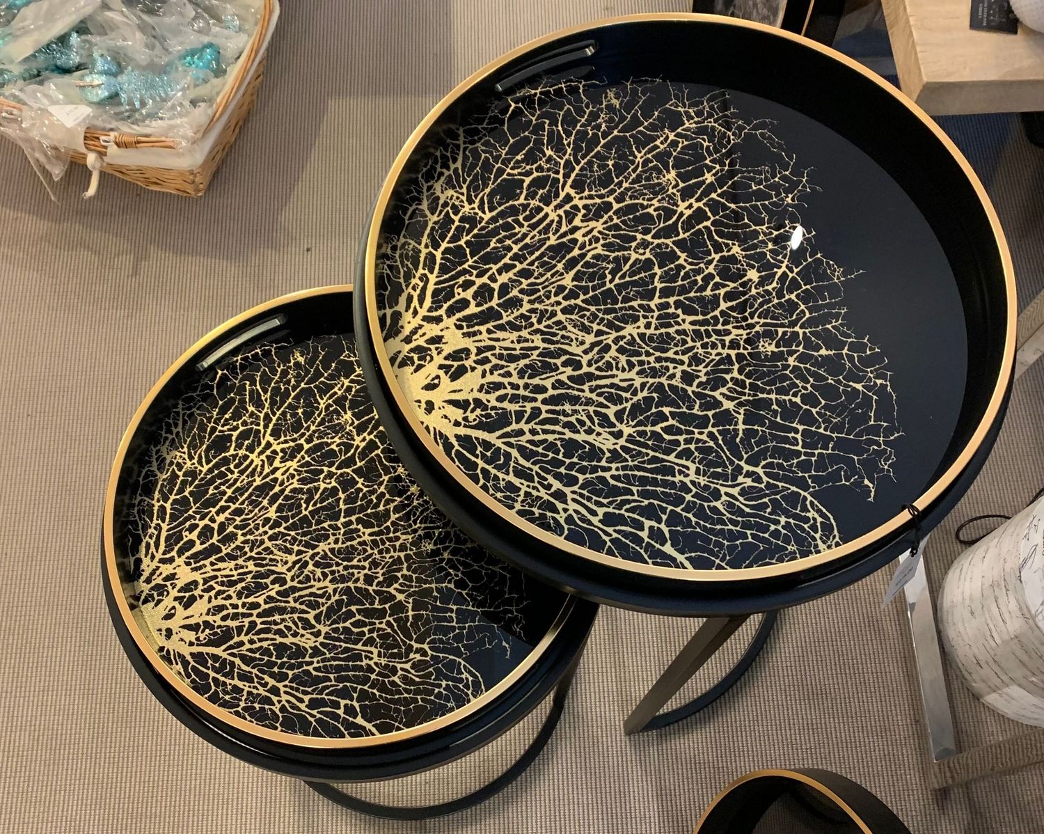 Set Of 2 Tray Top Nesting Black And Gold