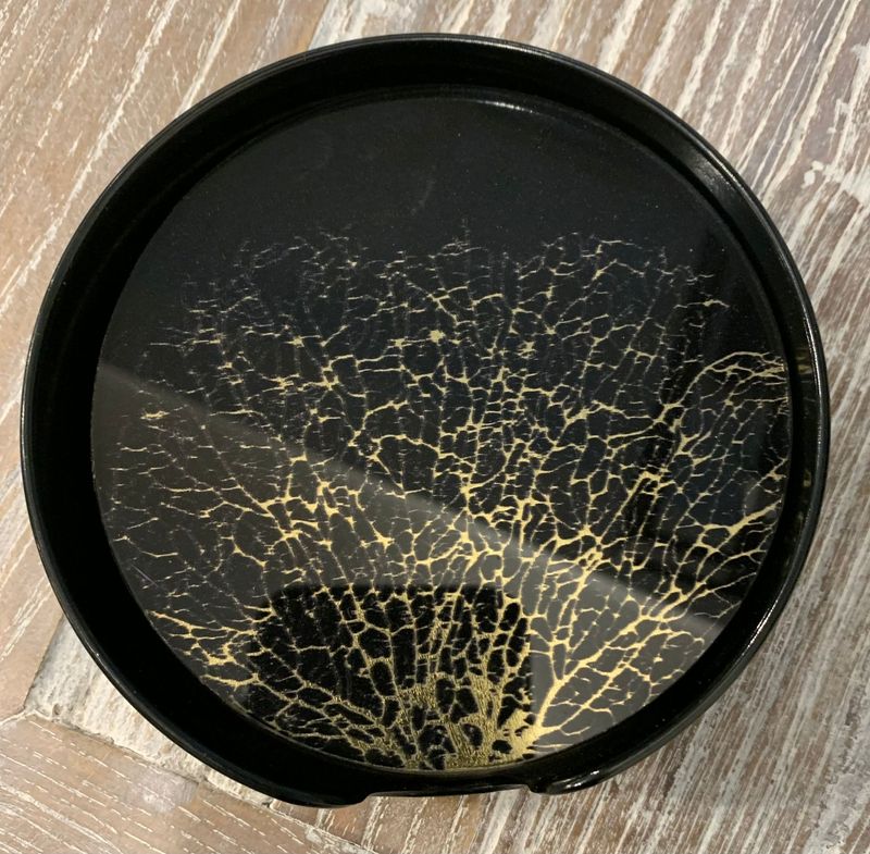 Set Of 4 Coral Design Black And Gold Coasters