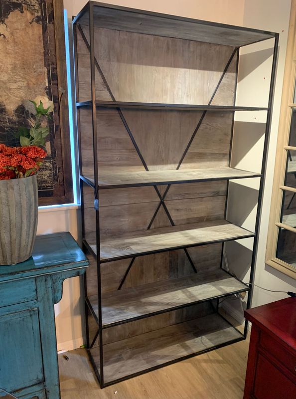 Elm Wood And Iron Shelf Unit