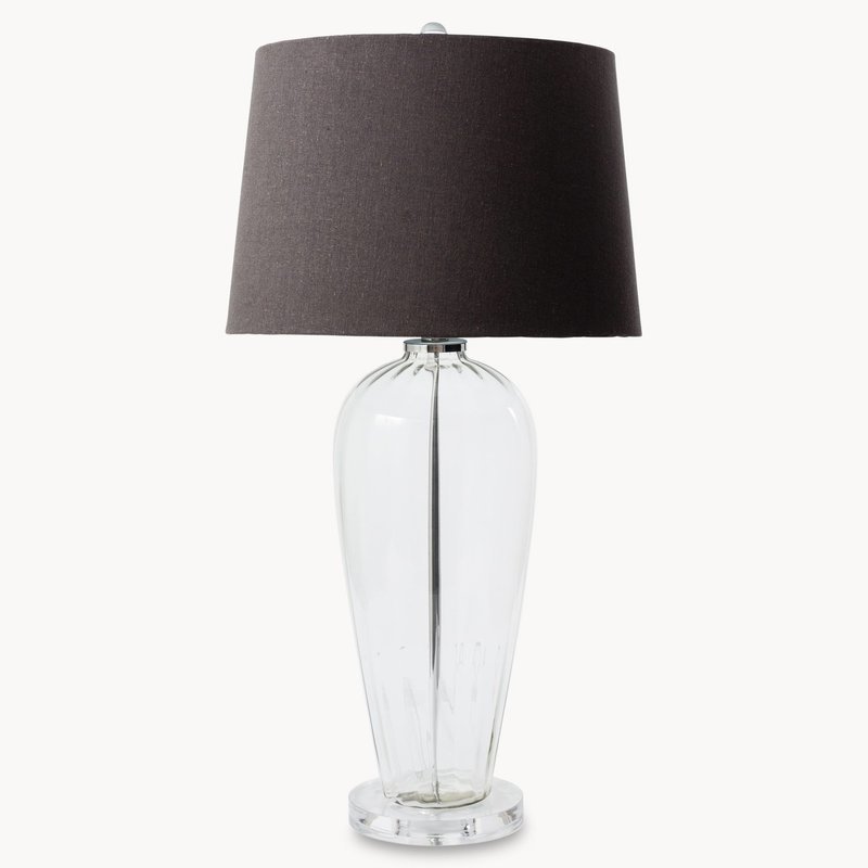 Clifton Glass Table Lamp with Round Dark Grey Linen Shade