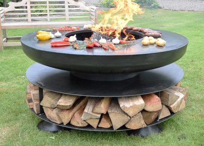 Flat Plate Fire Pit 120cm with Log Store