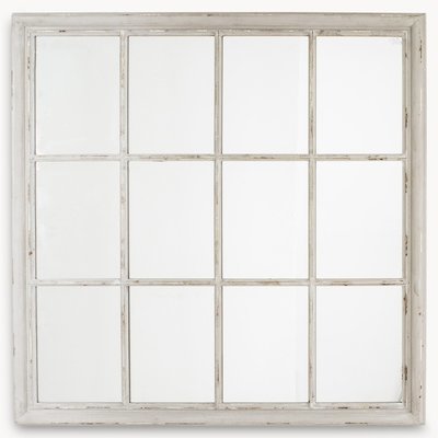 Grey Mirror with Wooden Grid