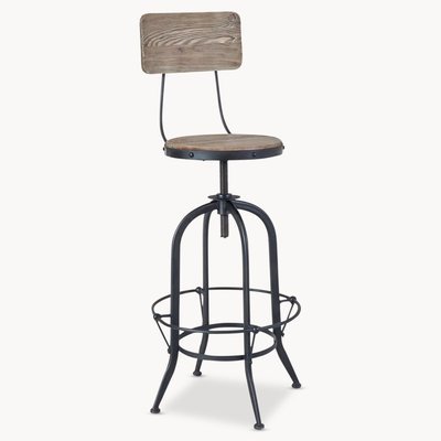 Metal and Bleached Pine Swivel Bar Stool