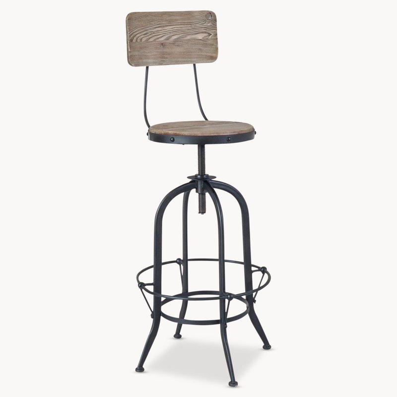 Metal and Bleached Pine Swivel Bar Stool