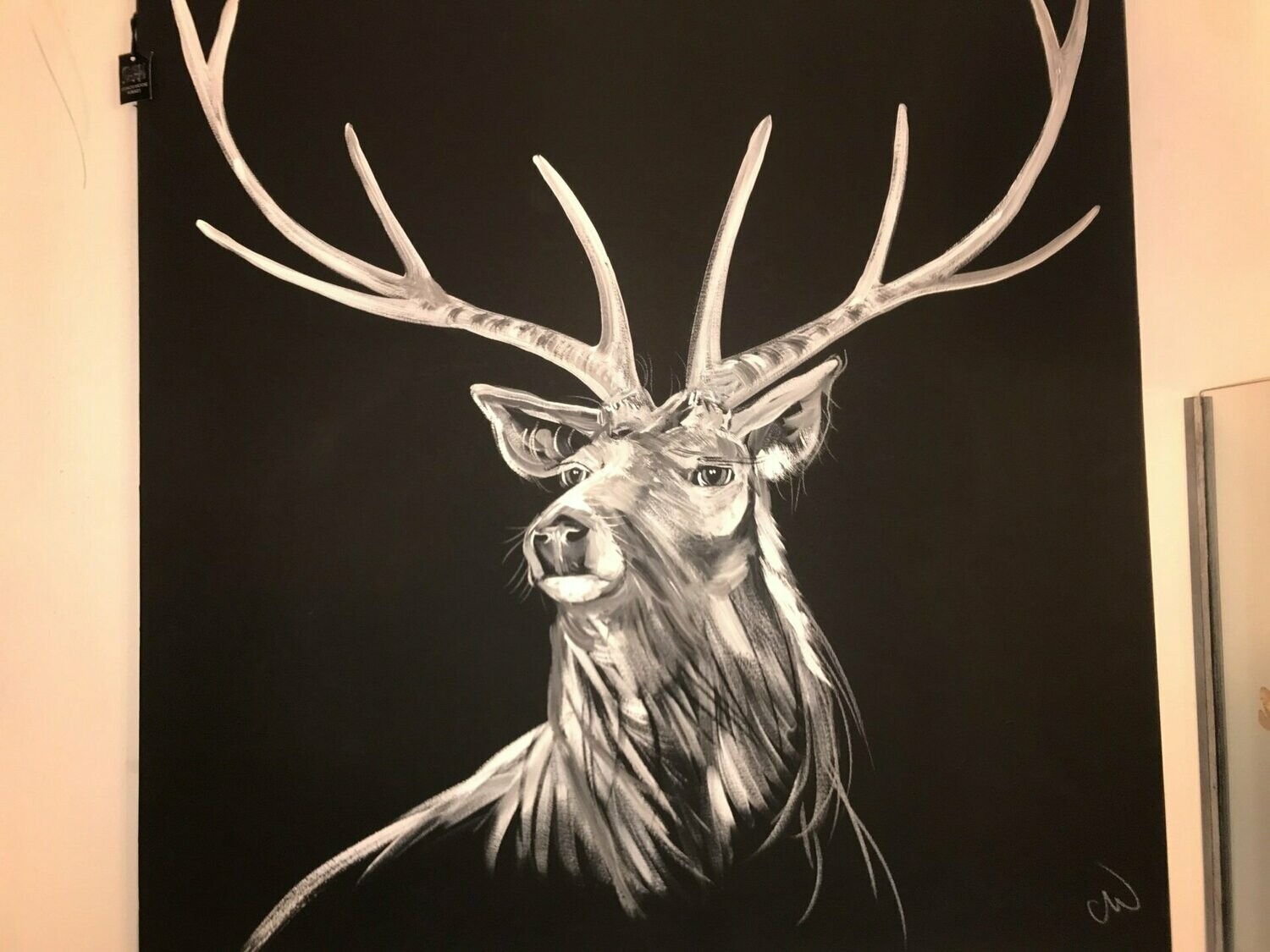 Stag Original Painting By Caroline Walker Black Canvas - 100x100cm