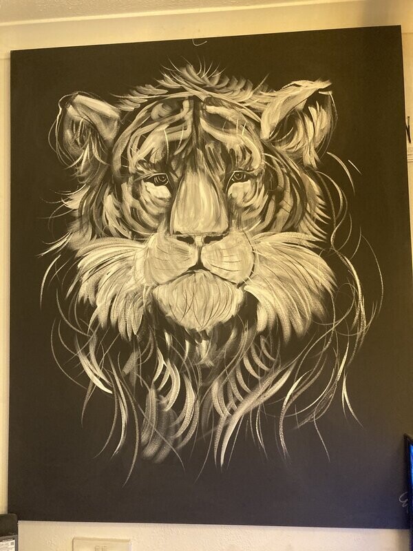Tiger Original Painting By Caroline Walker Black Canvas 120x100cm