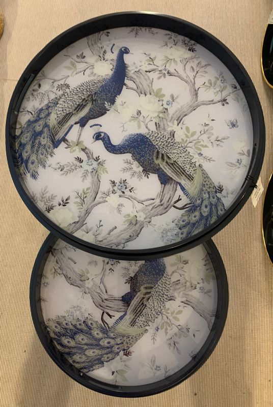 Set Of 2 Nesting Tables Peacock Print