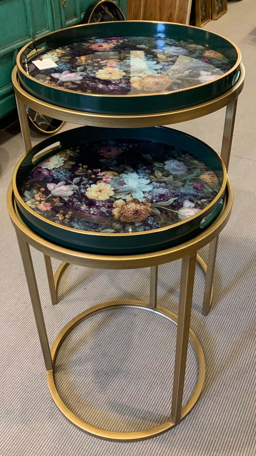 Set Of 2 Tray Top Nesting Tables Floral Print