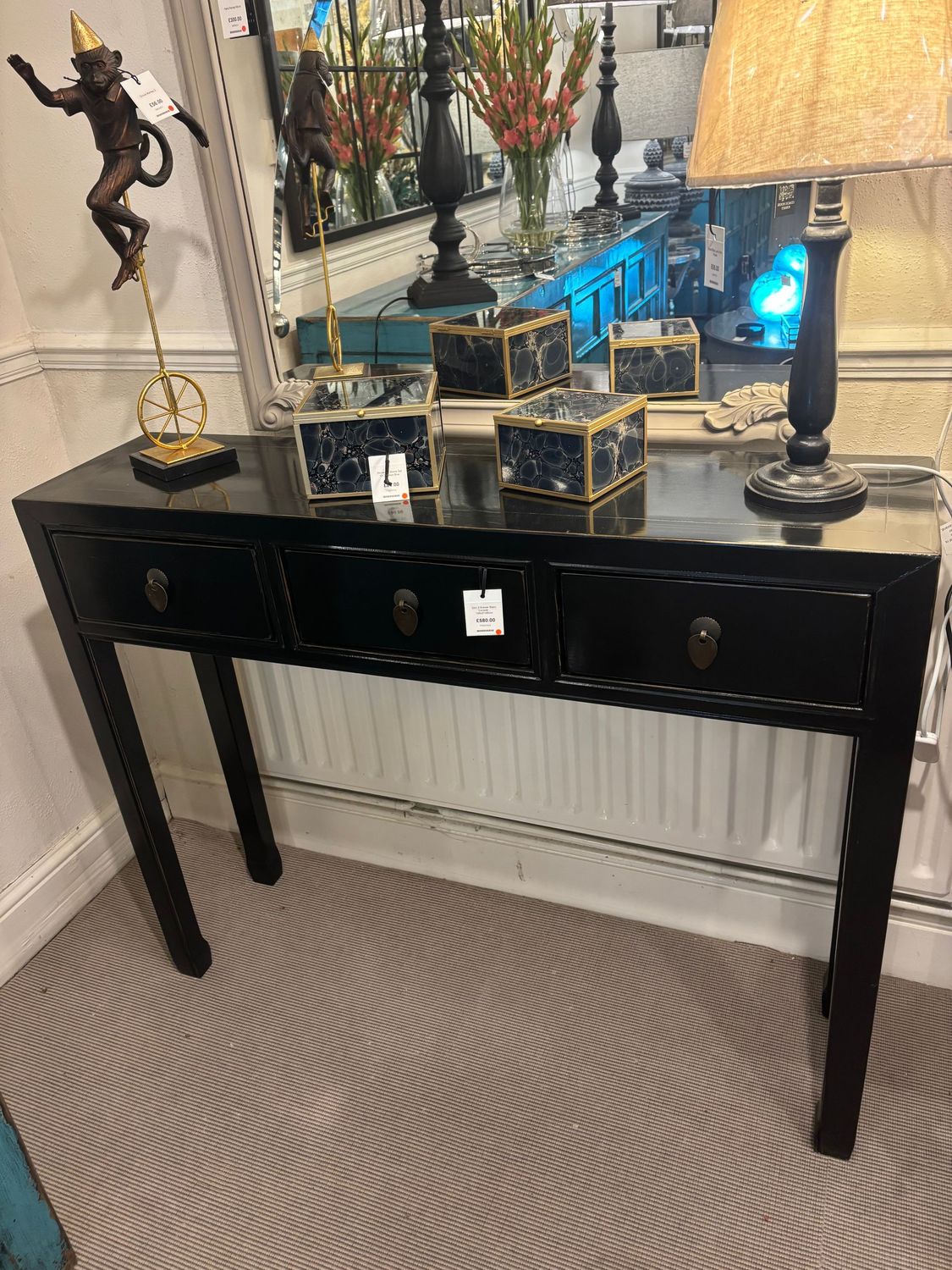 Slim 3 Drawer Black Console