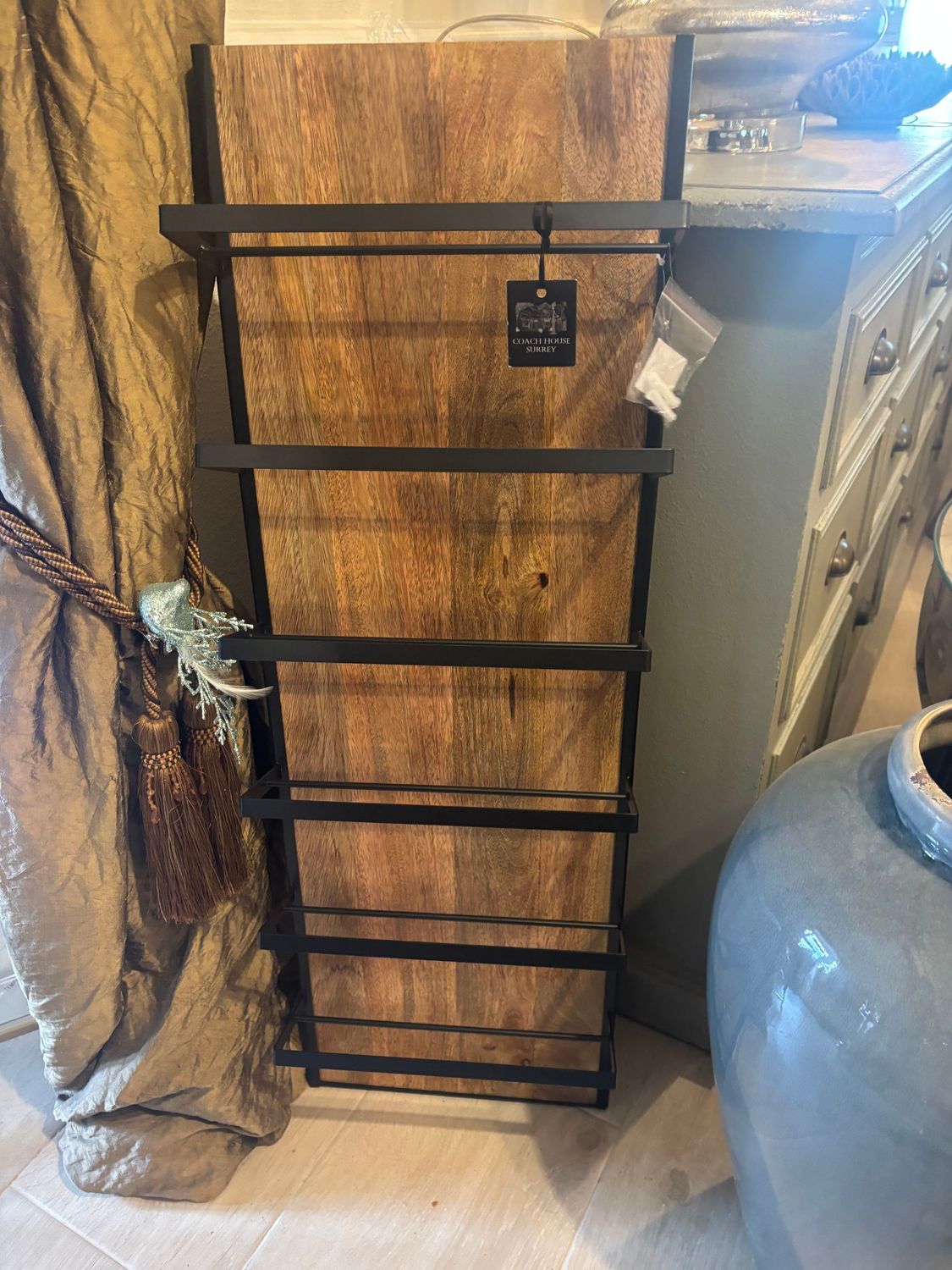 Black Metal Wine Rack with Wooden Back