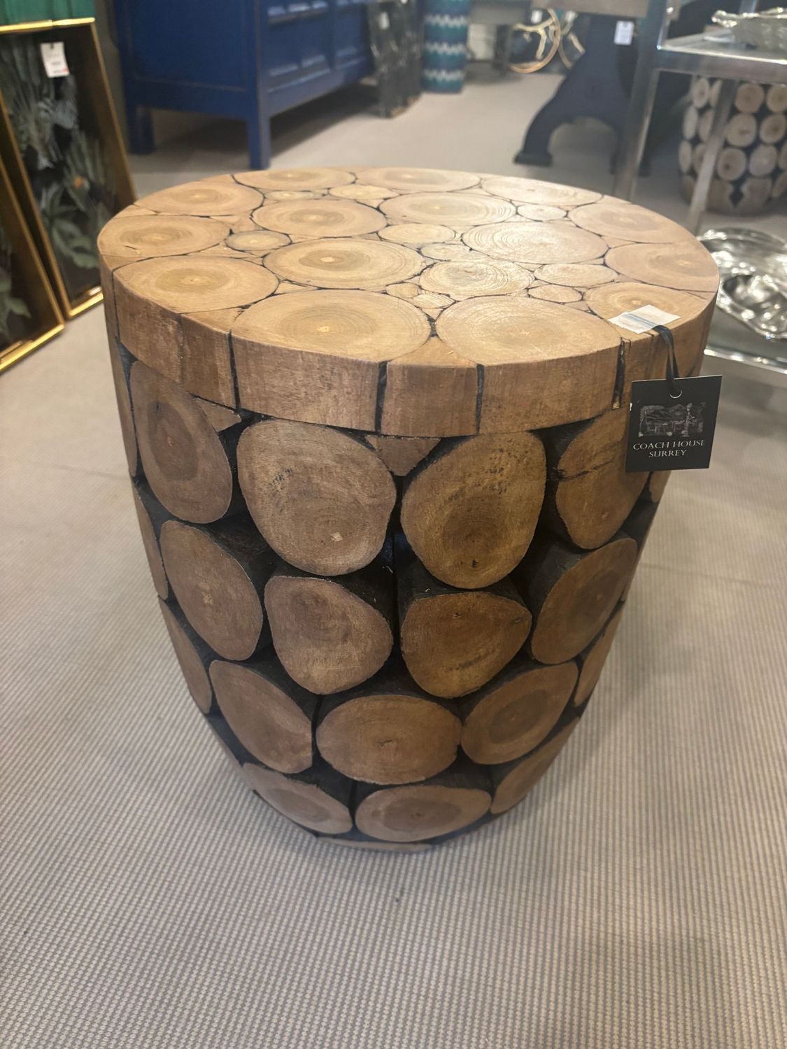 Side Table Circles Design With Paint/Wax Finish