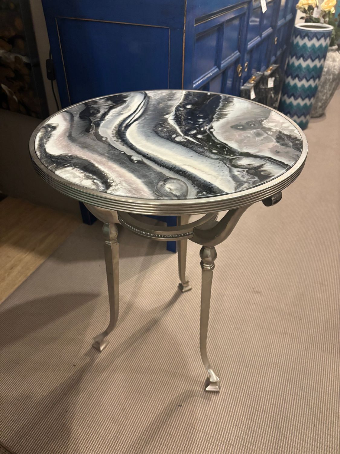 Small Aluminium Table With Resin Art