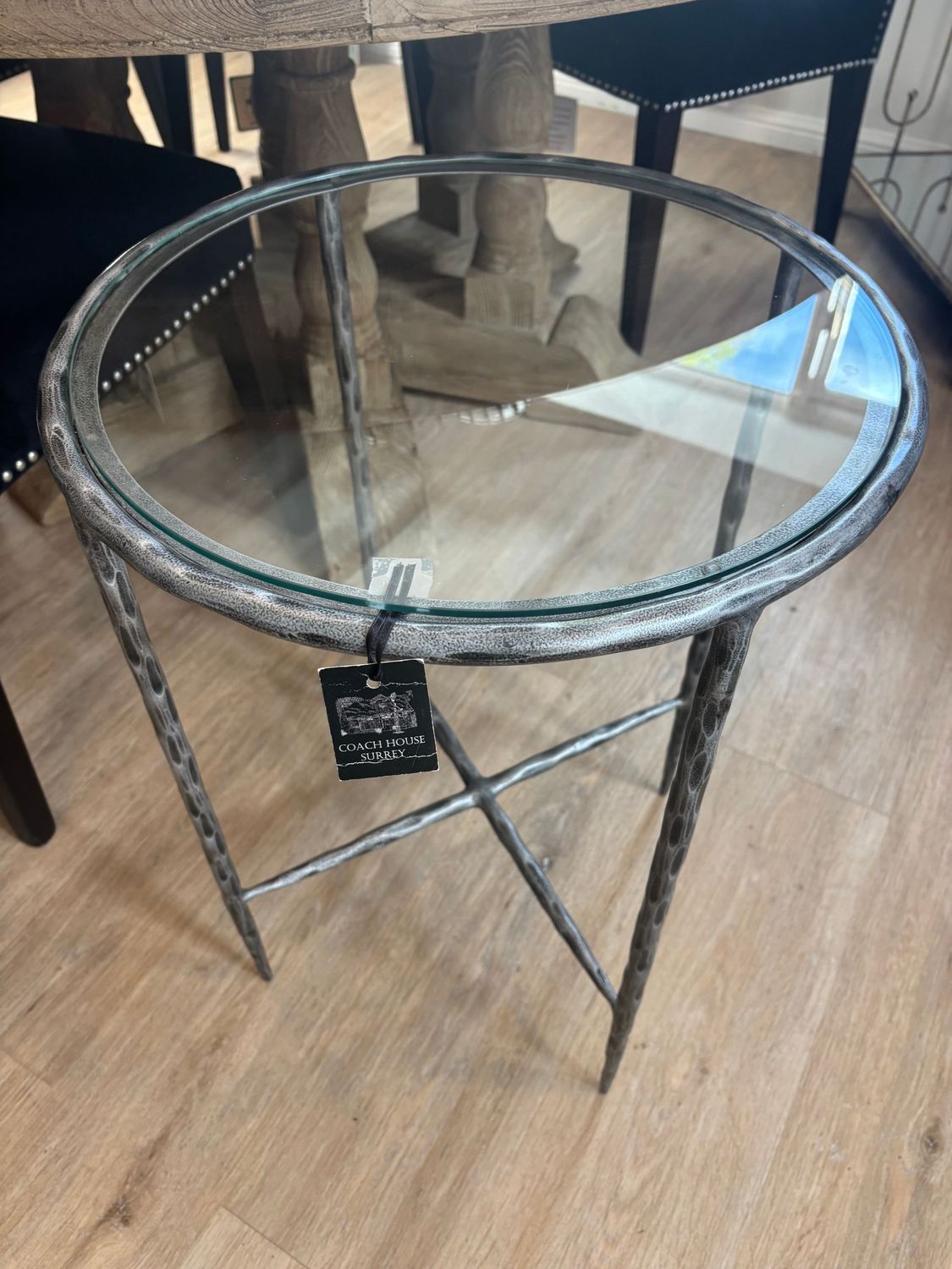 Brushed Grey Side Table Glass Top