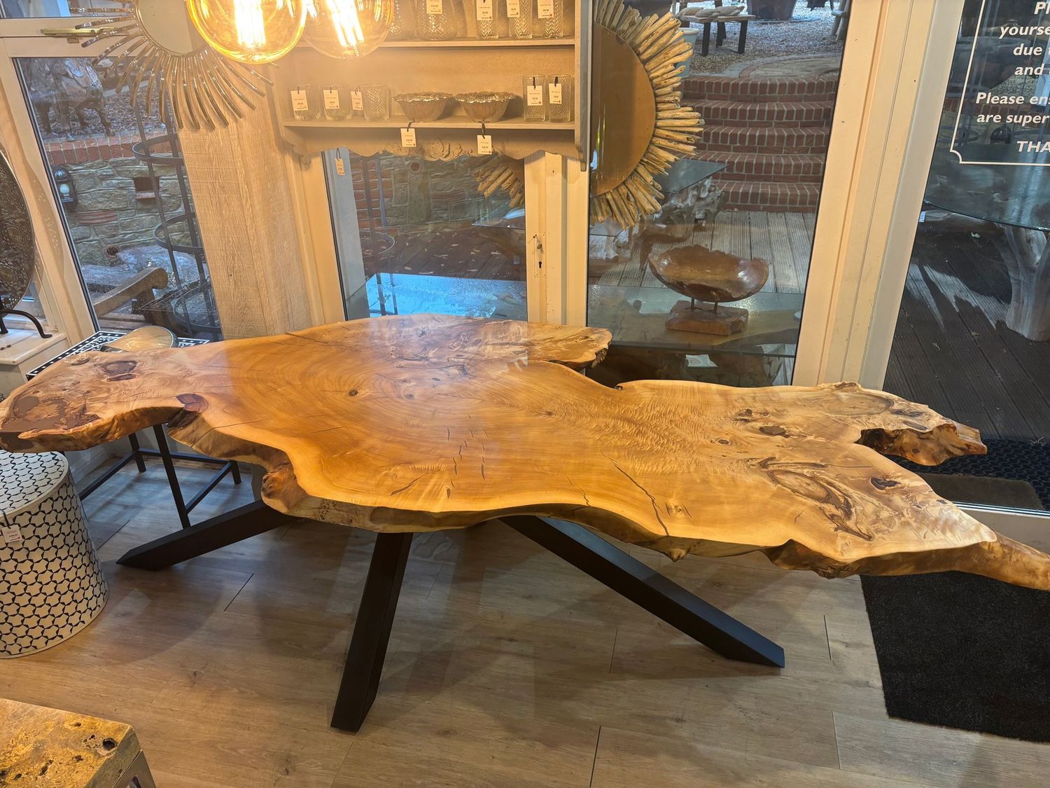 Oval Poplar Slice On Black Base  - 240x90cm