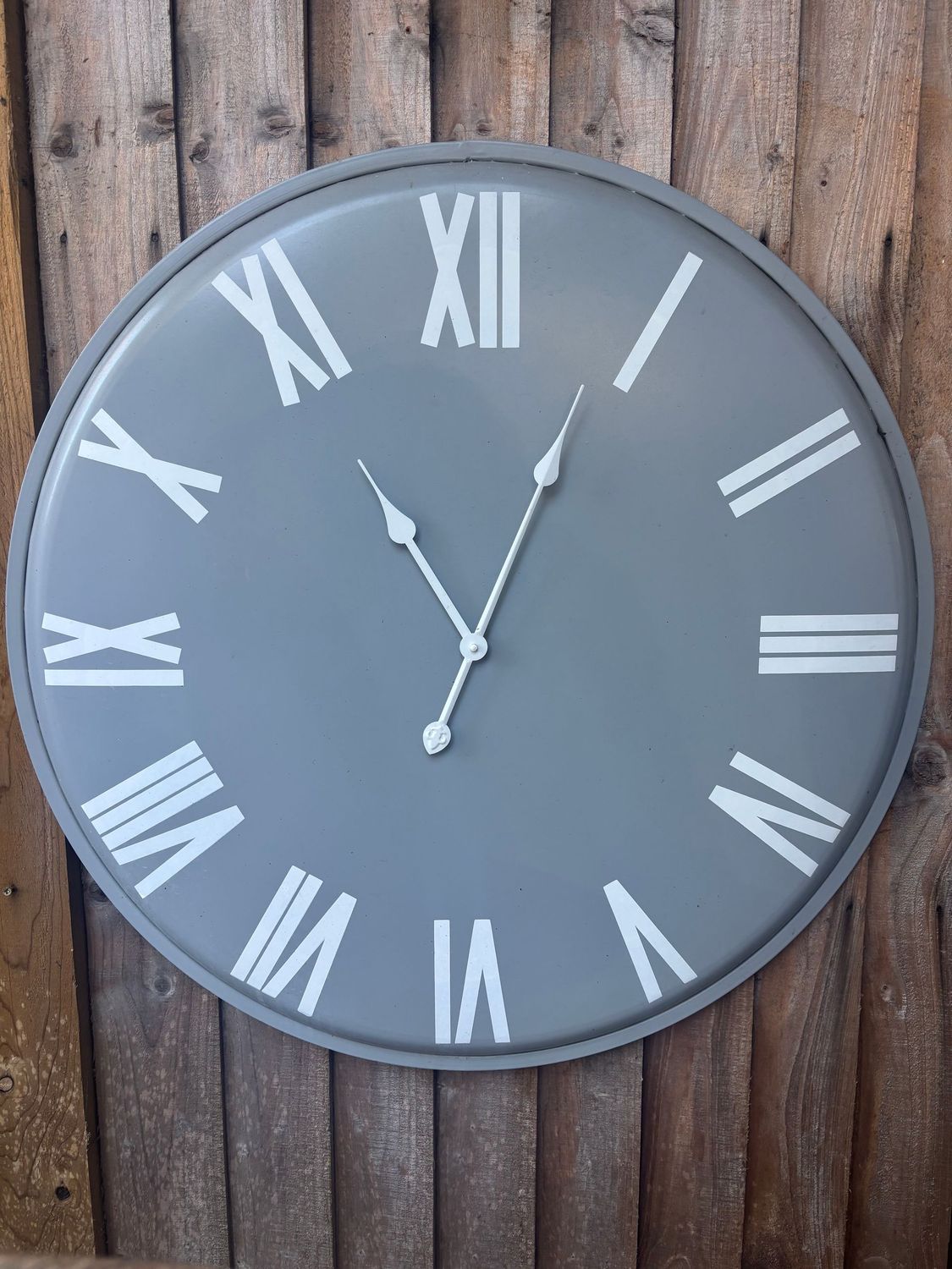 Large Metal Grey Wall Clock - Roman Numerals