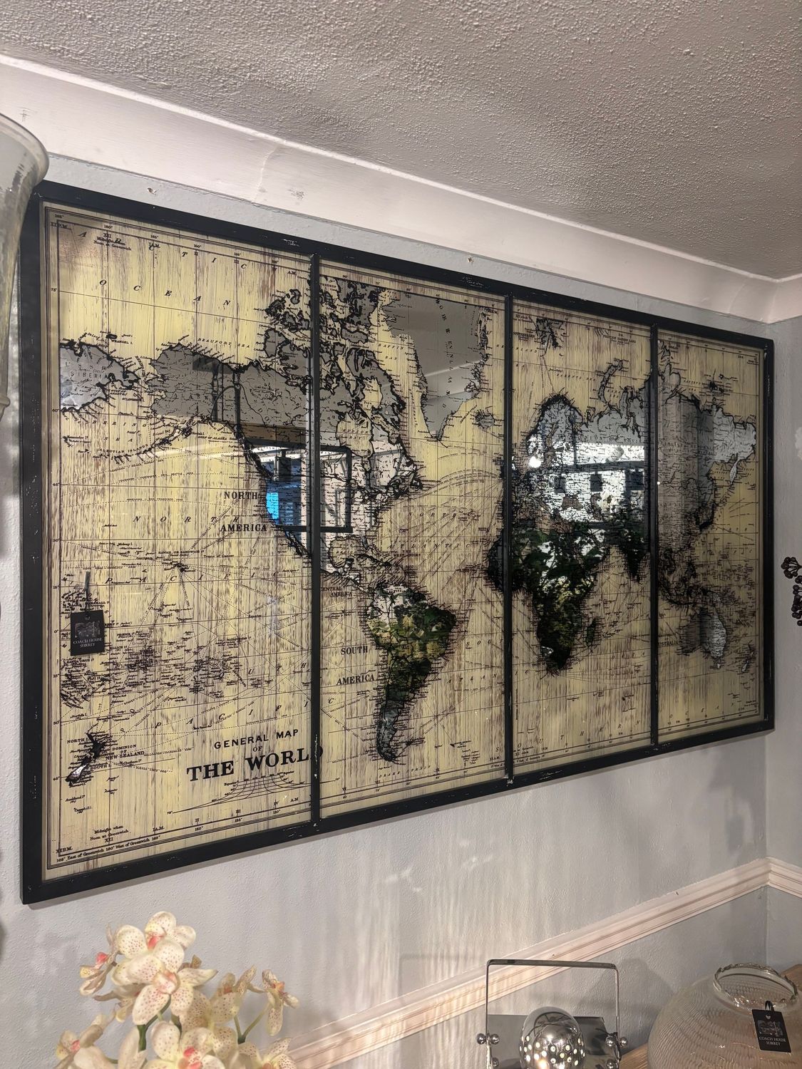 Framed World Map In Glass