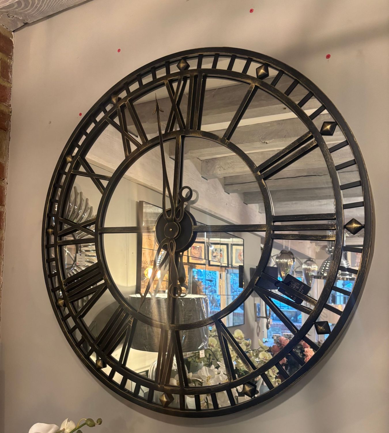 Large Brass Mirrored Skeleton Clock