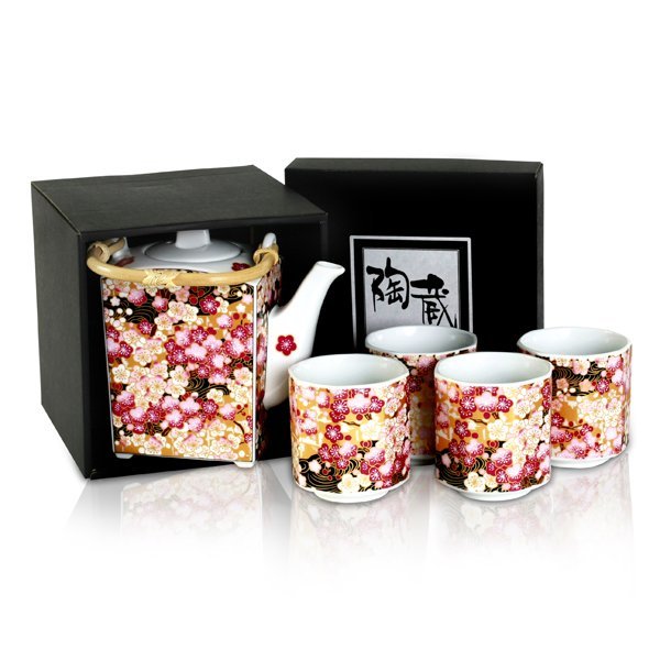 Sakura Pink Teapot + 4 Cup Set