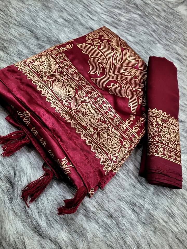 জাপানি সিল্ক গ্লিটারি প্রিন্ট শাড়ি