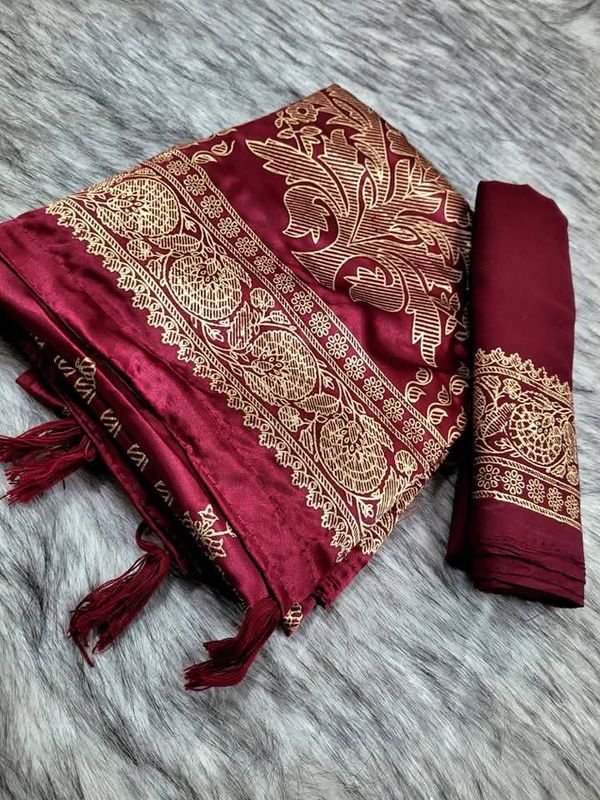 জাপানি সিল্ক গ্লিটারি প্রিন্ট শাড়ি