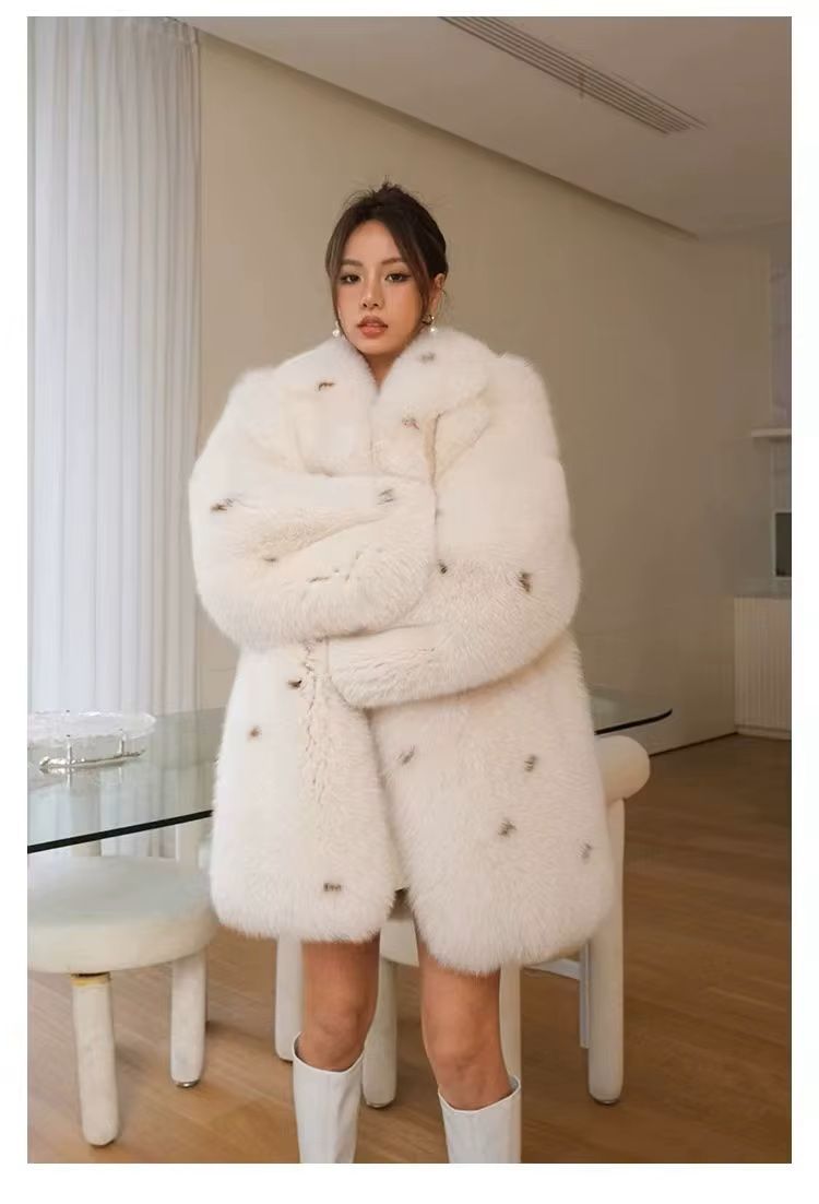 Custom Long Sleeves Fashion Women Fluffy Fur Jacket Winter Real Fox Fur Coat for Ladies