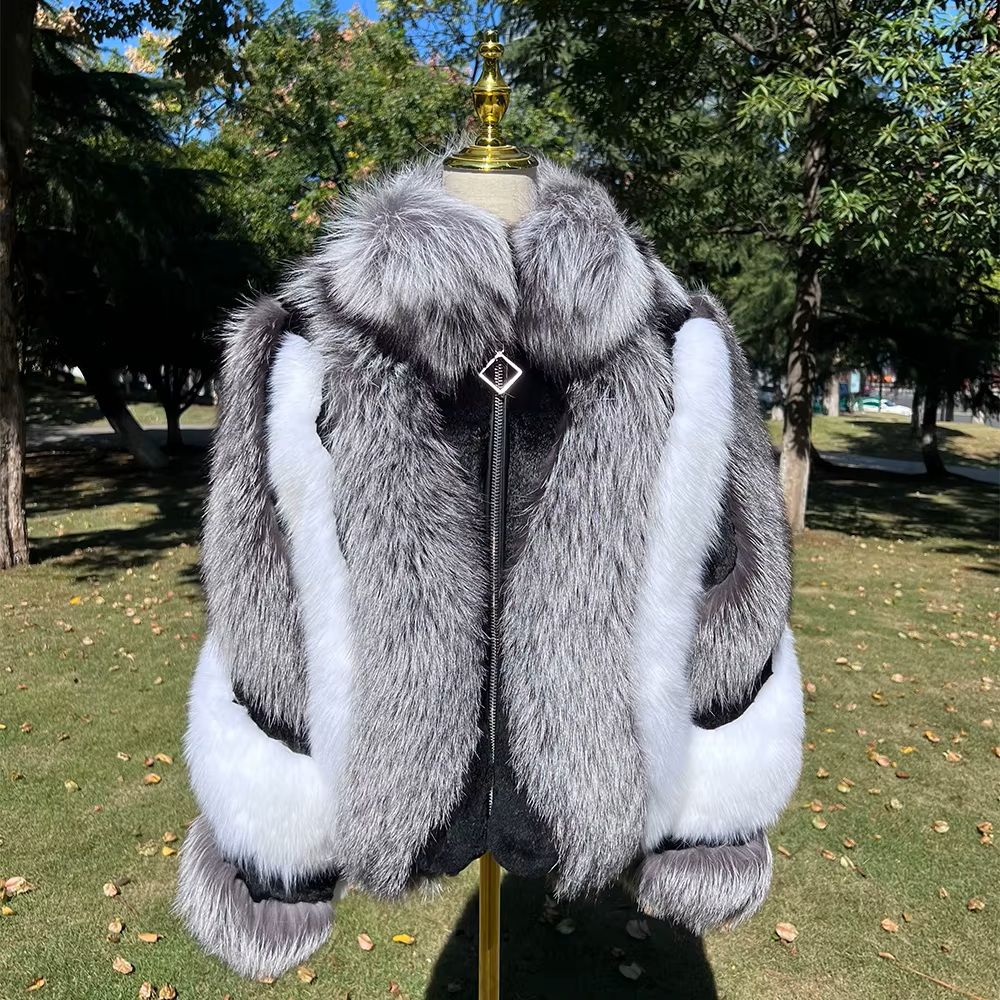 Real Fox Fur Luxury Coat With Best Quality Ladies Genuine Fox Fur Jacket