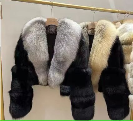 Ladies Red Fox Fur Silver fox Fur Coat Winter Cropped Jacket