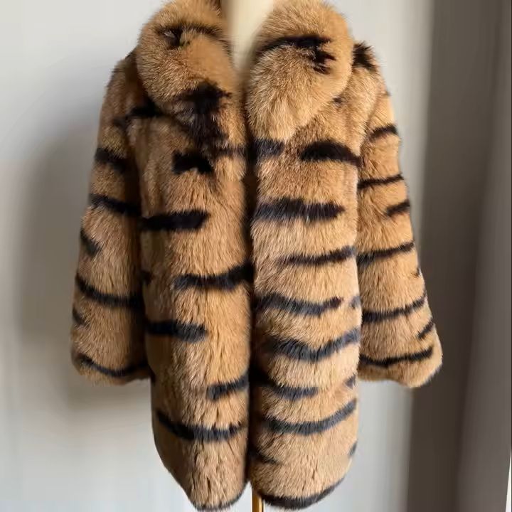Tiger Women Fashion Winter Warm Fluffy Fur  Fox Coat