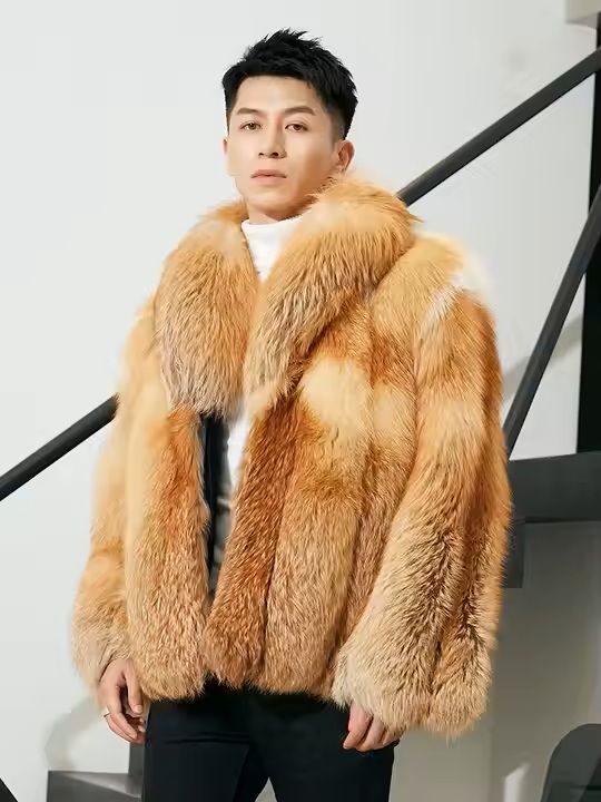 Trendy Cozy Red Fox Fur Coat for Men