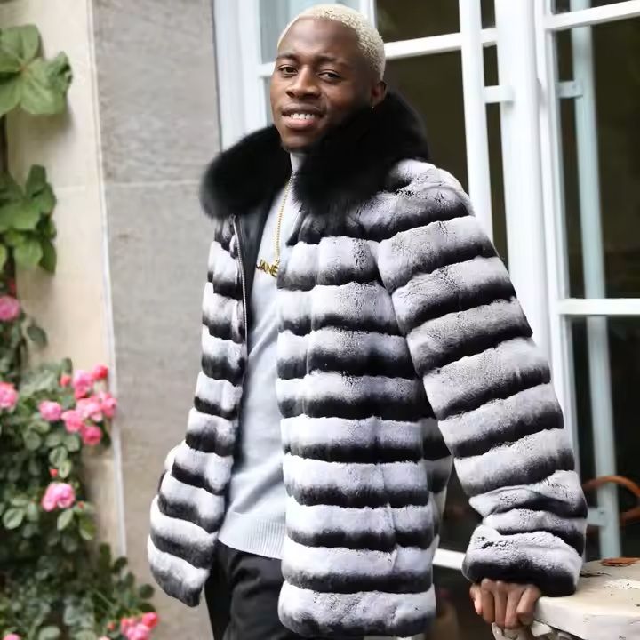 Men Chinchilla Rabbit Fur Coat