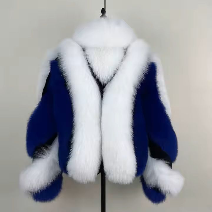 Luxury Coat Real Fox Fur Jacket With Red Fox Fur @ Blue Fox