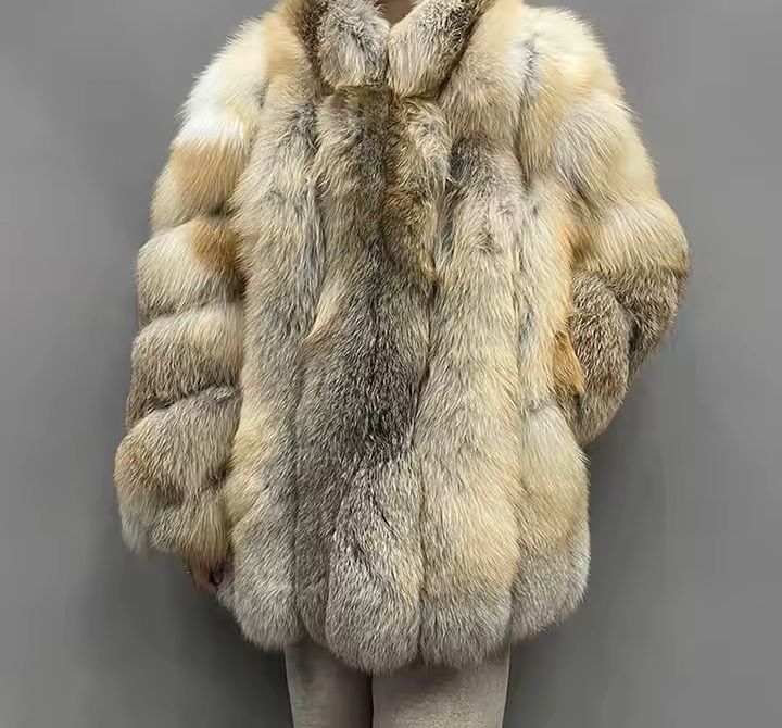 Mens Golden Island Fox Fur Jacket Thick Winter Fox Fur Coat Women