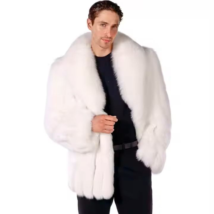 Custom  Luxury Men Fur Winter Coat White Fur Collar Coat Real Fox Fur Jacket for Men Wholesale