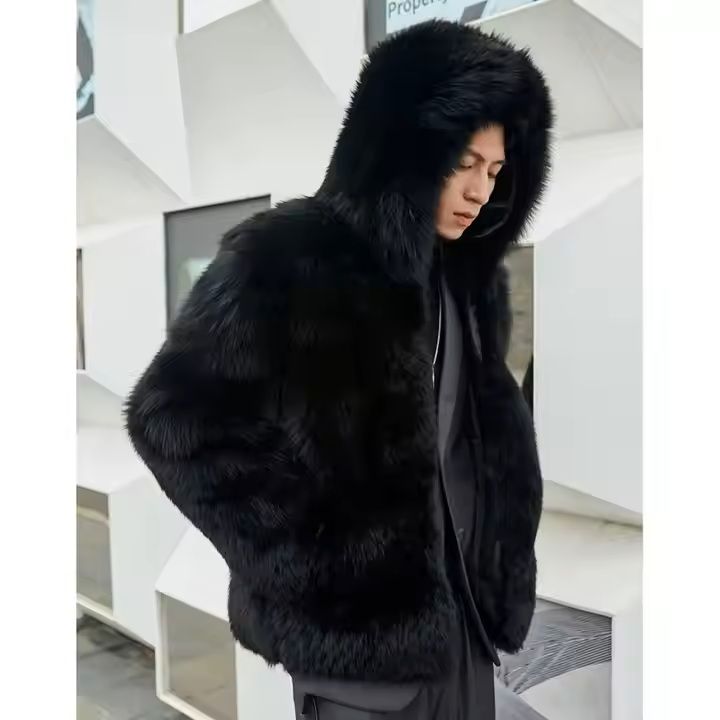 Wholesale Thick Warm Men Real Fox Fur Coats Hooded for Winter Middle Long Mens Fox Fur Jackets