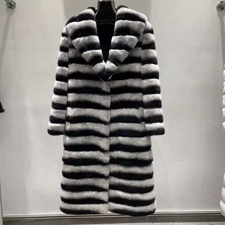 Luxury Long Style Chinchilla Fur Coat Women Luxury Rex Rabbit for Ladies