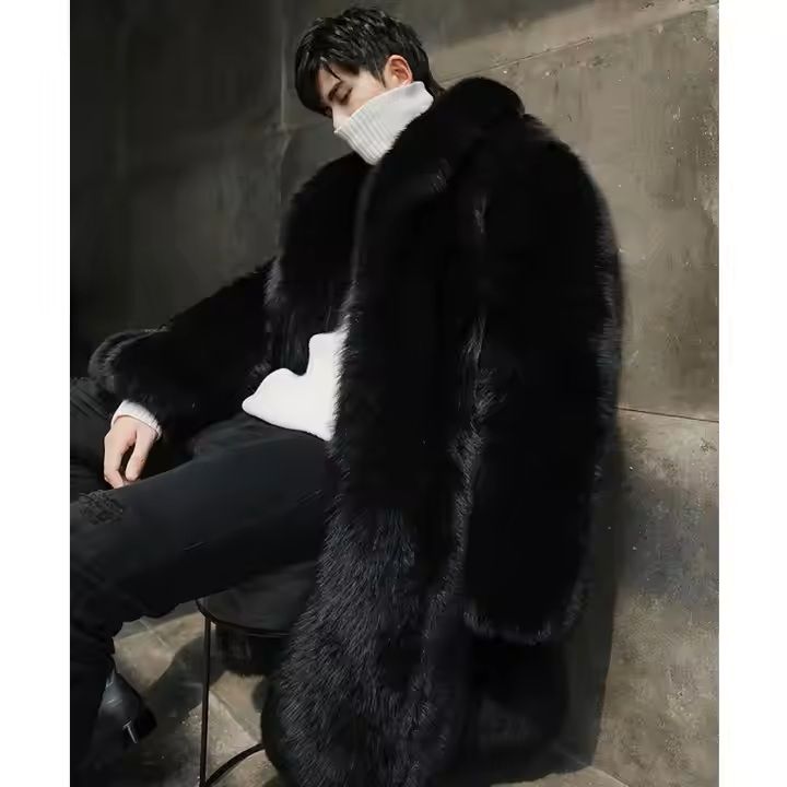 High-fashion Luxury Men Fur Coat, Windproof Posh Fox Fur Coat Parka Style Mens