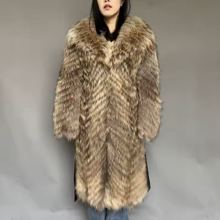 Wholesale Ladies Luxury Raccoon Fur Coat