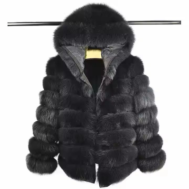 Fox Fur Coat Hooded Detachable, Detachable Sleeves. Three-in-one Coat, Vest, 3 Various Ways to Wear
