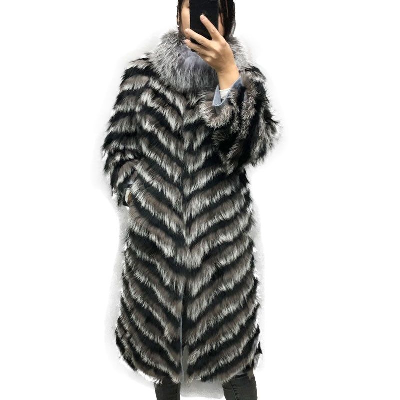 Silver Fox Fur Long Coat Women&#39;s Jacket