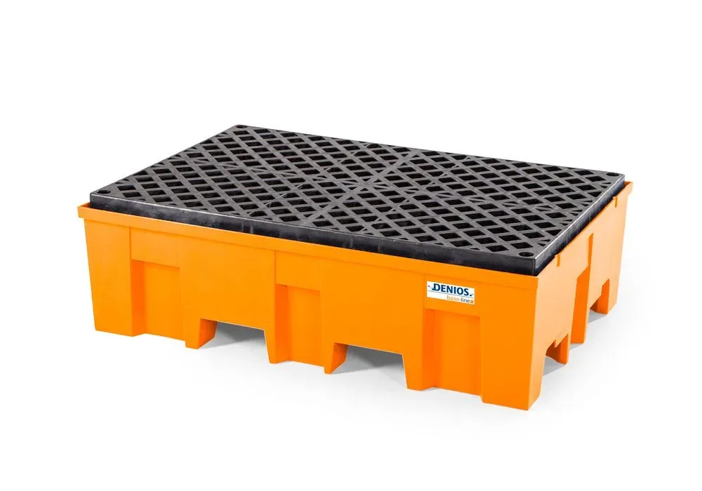 Spill pallet base-line in polyethylene (PE) for 2 drums, with PE grid