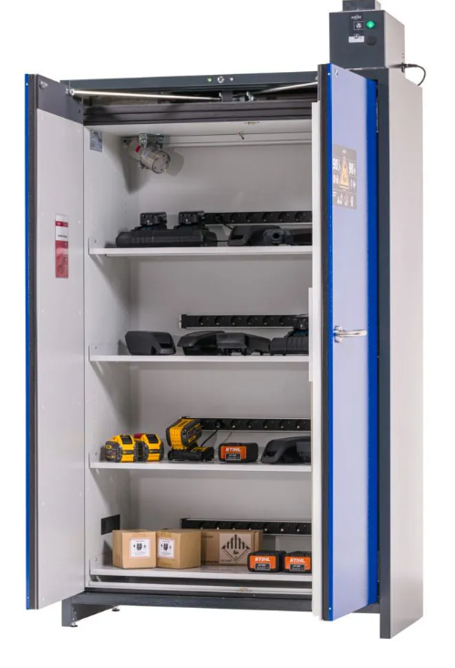 asecos lithium-ion battery charging cabinet, SmartStore-Pro, 4 shelves, W 1200 mm, UK