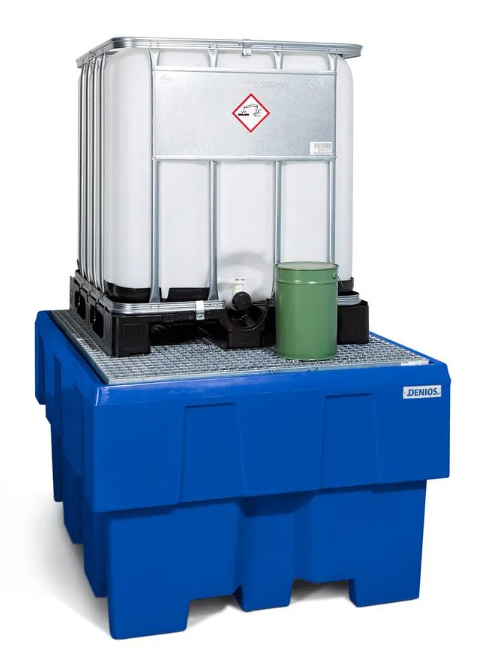 Spill pallet classic-line in polyethylene (PE) for 1 IBC, with galvanised grid