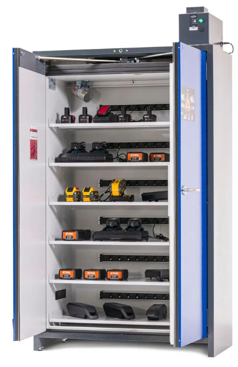 asecos lithium-ion battery charging cabinet, SmartStore-Pro, 2.0-V, 6 shelves, W 1200 mm, UK