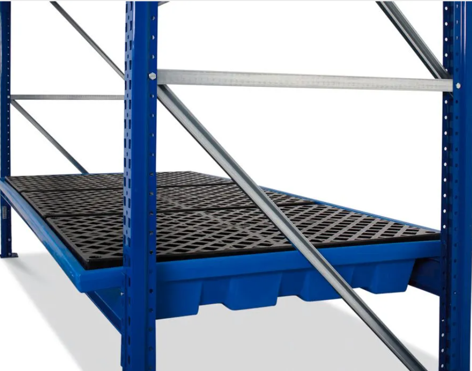 Spill tray in plastic to be placed on cross members, PE grid, for shelf width 2700 mm